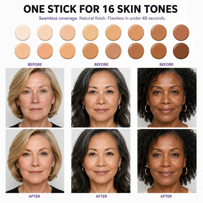 Foundation skin tone before and after comparison